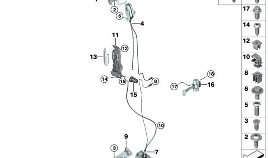 Cerradura de sistema inferior derecha OEM 51227291032 para BMW i3 (I01). Original BMW.