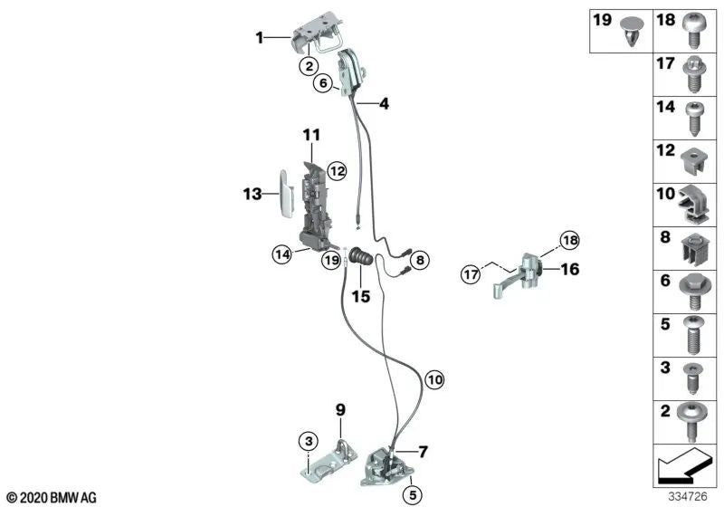 Abridor de puerta interior izquierdo para BMW i I01, I01N (OEM 51227301757). Original BMW