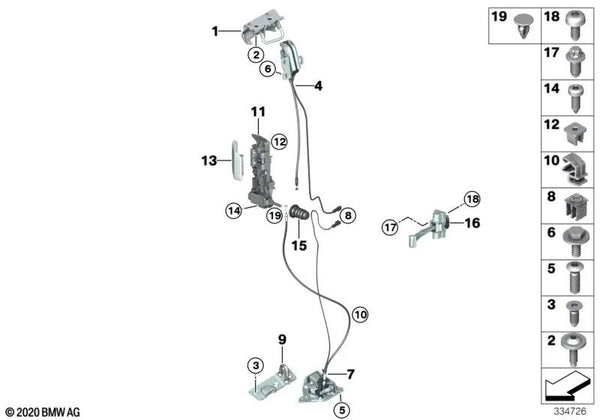 Cerradura del sistema superior izquierda para BMW I01, I01N (OEM 51227291033). Original BMW.