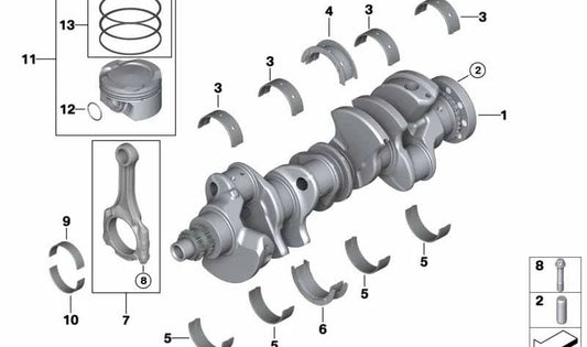 Rodamiento de biela azul para BMW G70, F95N, F96N, G07N, G09 (OEM 11241020774). Original BMW