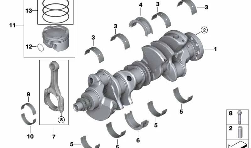 Cojinete de cárter OEM 11217604927 para BMW F10, F90, F06, F12, F13, F04, F91, F92, F93, F85, E72, F86. Original BMW