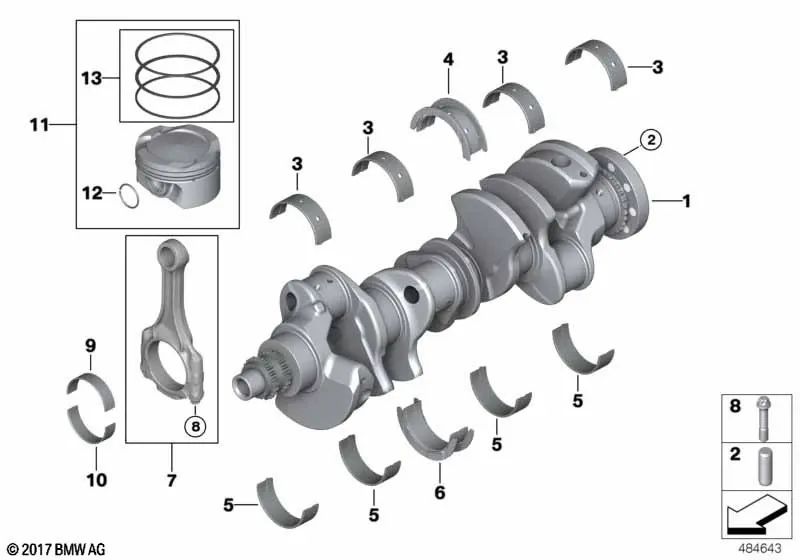 Cyan-blue bearing collector for BMW F10, F90, F90N, F06, F12, F13, F91, F92, F93, F85, F95 (OEM 11217846377). Original BMW.