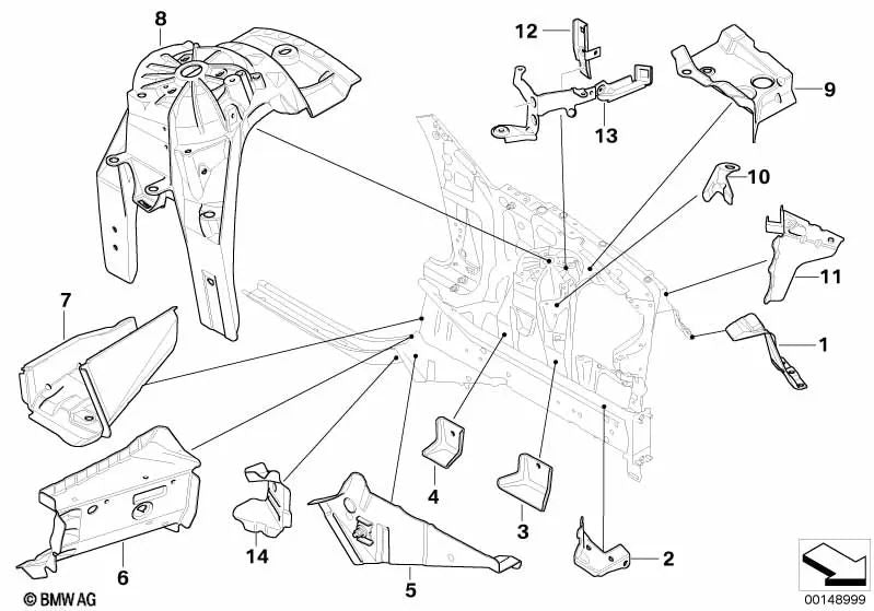 Refuerzo del piso izquierdo para BMW E60, E61, E63, E64 (OEM 41117111093). Original BMW