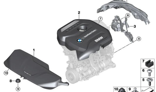 Couverture acoustique pour la série BMW 1 F20N, F21N, série 2 F22, F23, 3 séries F30N, F31N, F34N, 4 Série F32, F33, F36 (OEM 11128621822). BMW d'origine