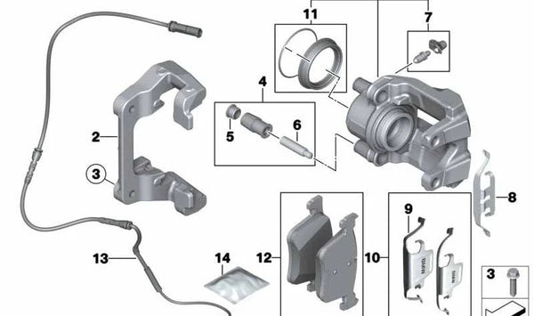 Porta pinza de freno trasero OEM 34116850647 para BMW F20, F21, F22, F23. Original BMW.