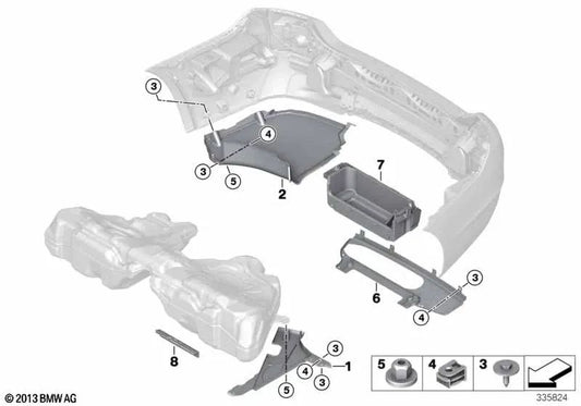 Rechte hintere Abdeckung für BMW 5er F07N (OEM 51757349702). Original BMW