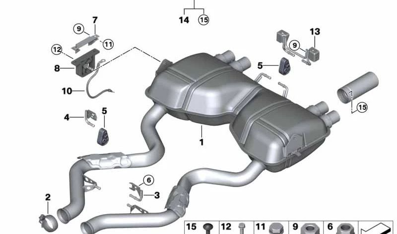 Soporte para silenciador trasero para BMW Serie 3 E90, E92, E93 (OEM 18207839479). Original BMW