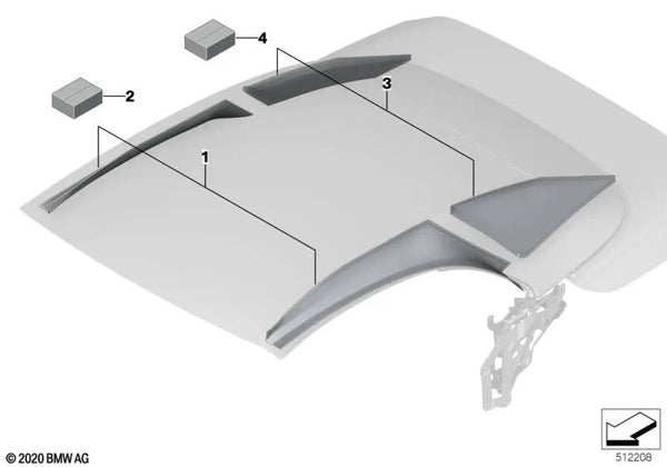 Juego de fijación lateral del techo interior para BMW G23, G83 (OEM 54345A05DF5). Original BMW