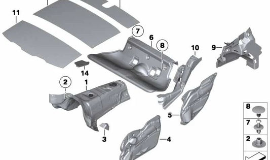 Akustische Isolierung rechts Trunk OEM 51482990750 für BMW E84. Original BMW.