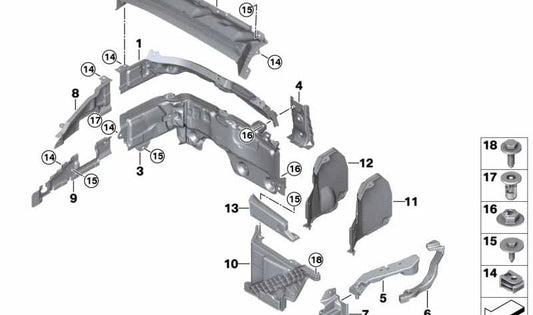 Parte superior del mamparo delantero para BMW Serie 2 F45N, F46N (OEM 51719621207). Original BMW