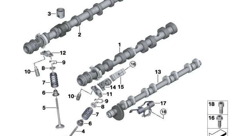 Árbol de levas de admisión para BMW Serie 5 F07, F10, F11, Serie 6 F06, F12, F13, Serie 7 F01N, F02N, X5 F15, X6 F16 (OEM 11317604870). Original BMW