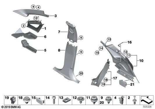 Aplique pilar A derecho para BMW Serie 2 F45, F45N (OEM 51437377170). Original BMW.