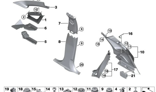 Right triangular window cover for BMW F45, F45N (OEM 51437374848). Original BMW