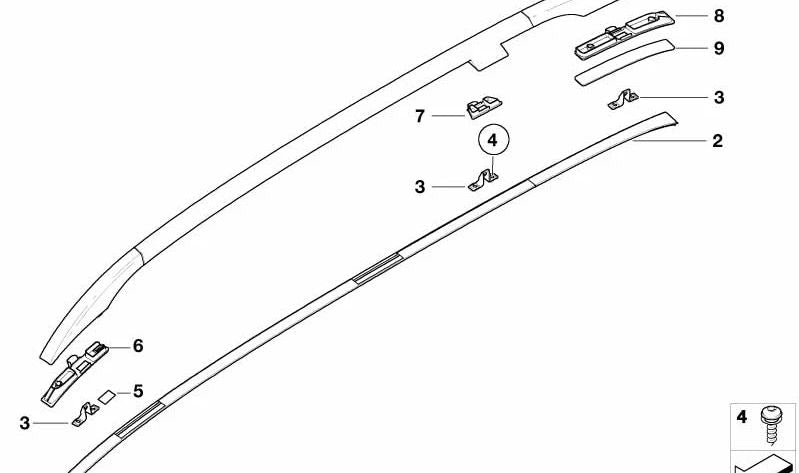 Barra de techo izquierda para BMW E46 (OEM 51138208783). Original BMW