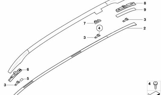 Adaptador para Barras de Techo para BMW Serie 3 E46 (OEM 51138208785). Original BMW.