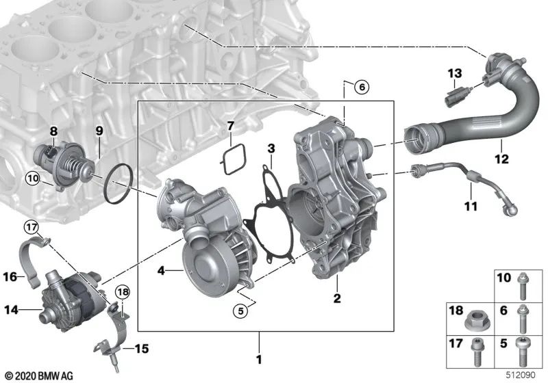 Bomba de refrigerante mecánica para BMW G87 Serie 2, G20N, G21N, G80, G81 Serie 3, G26, G82, G83 Serie 4, F97, F97N X3, F98, F98N X4 (OEM 11518094658). Original BMW.