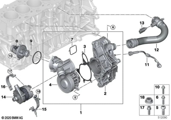 Bomba de refrigerante mecánica para BMW G87 Serie 2, G20N, G21N, G80, G81 Serie 3, G26, G82, G83 Serie 4, F97, F97N X3, F98, F98N X4 (OEM 11518094658). Original BMW.