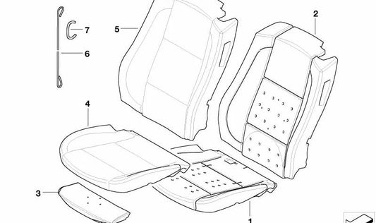 Funda de asiento deportivo en cuero (lado izquierdo) OEM 52109137323 para BMW E64 (Serie 6 Cabrio). Original BMW.