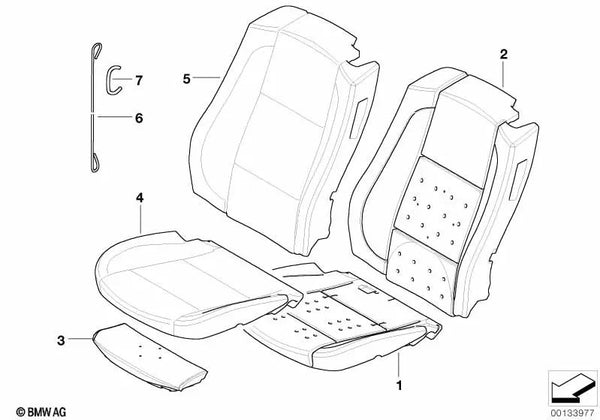 Funda de asiento deportivo de cuero izquierda para BMW E64, E64N (OEM 52109137327). Original BMW