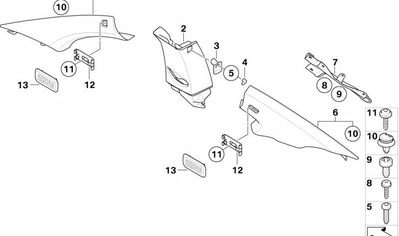 Cubierta pilar A derecha para BMW Serie 1 E81, E82 (OEM 51438036138). Original BMW.