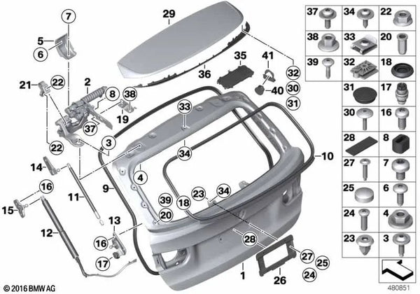 Soporte Amortiguador de Gas Izquierdo para BMW Serie 3 F31 (OEM 51247268365). Original BMW