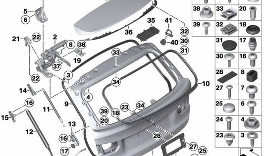 Cable de masa portón trasero izquierdo OEM 61129247542 para BMW E91, E91 LCI, F31, F31 LCI. Original BMW