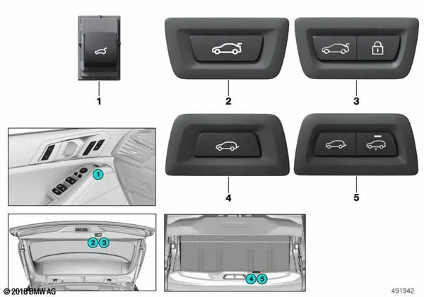 Interruptor portón trasero inferior para BMW X5 G18N, X6 G06, G06N (OEM 61316821911). Original BMW