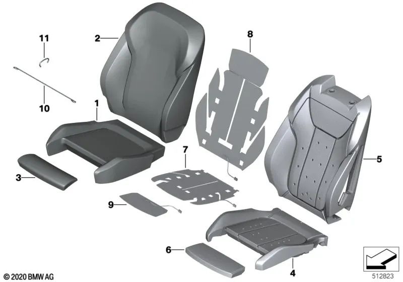 Funda de asiento deportivo respaldo Tela/Cuero izquierda para BMW G01, G02 (OEM 52107472291). Original BMW.