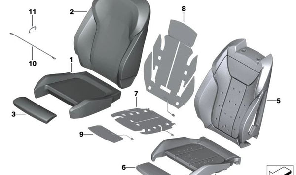 Funda respaldo asiento deportivo de cuero derecho OEM 52109466676 para BMW G42, G22. Original BMW.