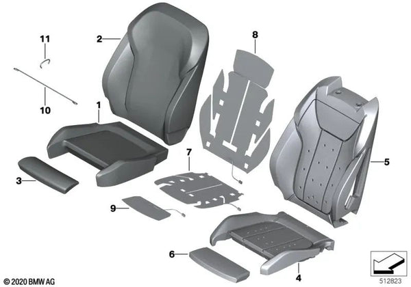 Funda de asiento deportivo respaldo de cuero derecho para BMW G01, G02 (OEM 52107472448). Original BMW