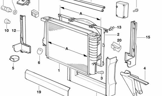 Radiador de agua con enfriador de aceite de transmisión para BMW E34, E32 (OEM 17111723825). Original BMW