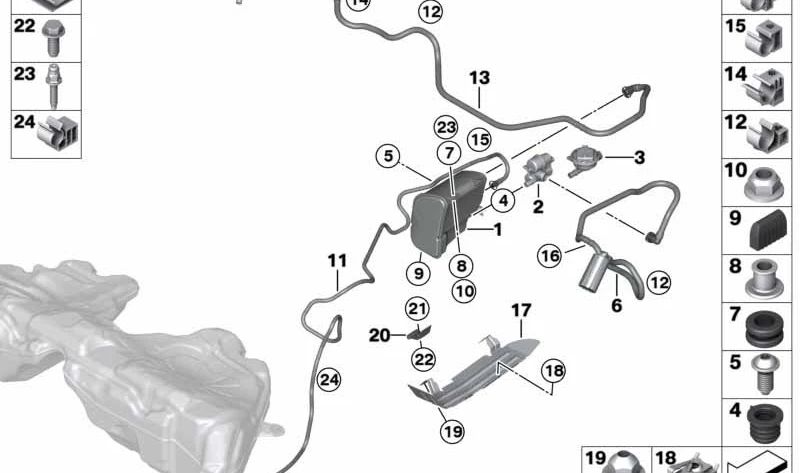 Clip para BMW F06, F12, F13, E70, F15, F85, E71, F16, E85 (OEM 16117164411). Original BMW