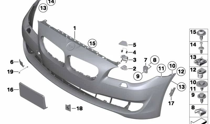 Revestimiento de parachoques delantero imprimado para BMW Serie 5 F10, F11 (OEM 51117285961). Original BMW