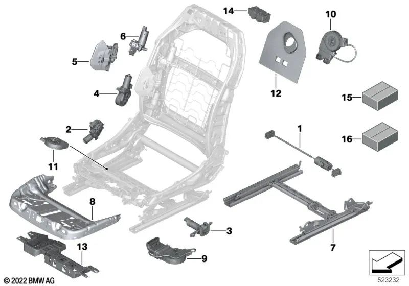 Right seat longitudinal adjustment for BMW G60, G61, G68 (OEM 52105A69C08). Original BMW