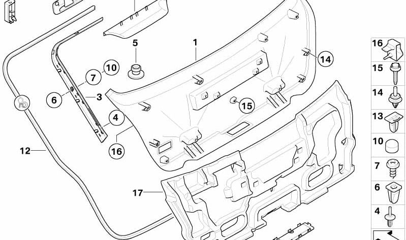 Revestimiento portón trasero inferior para BMW Serie 3 E46 (OEM 51498251554). Original BMW