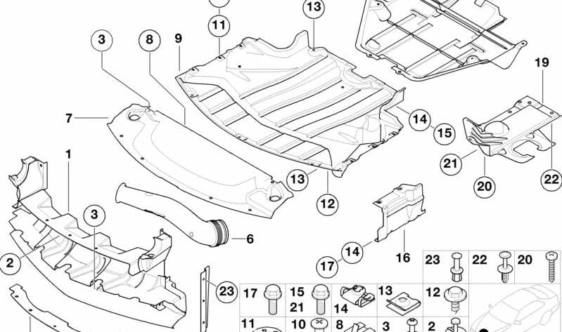 Protector lateral izquierdo del compartimento motor OEM 51718234125 para BMW E52. Original BMW.