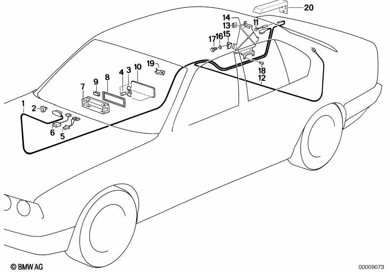 Cable de antena para BMW Serie 5 E34 (OEM 65248359094). Original BMW