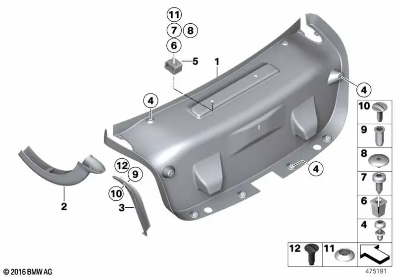 Notfall-Dreieck-Befestigungsabdeckung für BMW 3er F30, F35, F80, 4er F32, F82 (OEM 51497425405). Original BMW