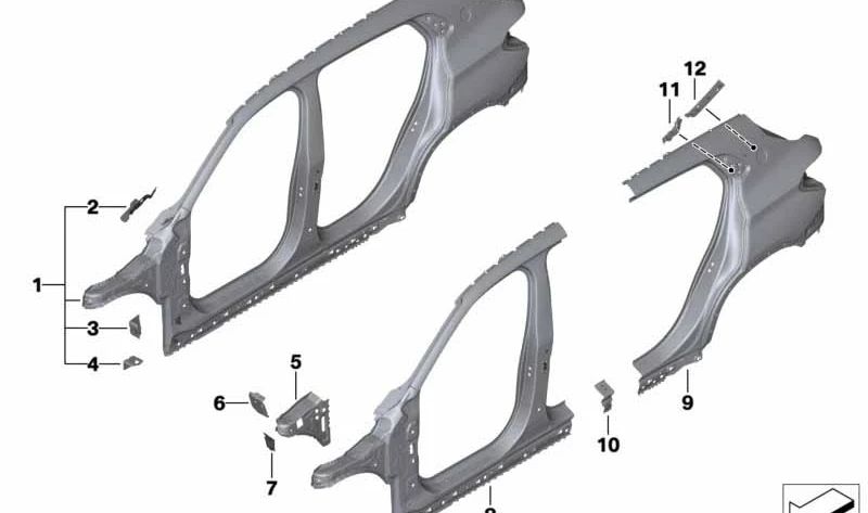 Rechter äußerer Seitenrahmen für BMW X2 F39 (OEM 41007467310). Original BMW