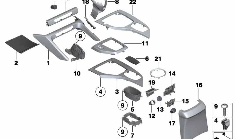 Cubierta embellecedora para portavasos OEM 51162993659 para BMW E84 (X1). Original BMW.