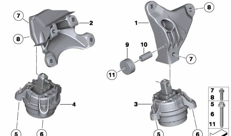 Soporte de motor izquierdo para BMW F10, F01N, F02N (OEM 22116858975). Original BMW