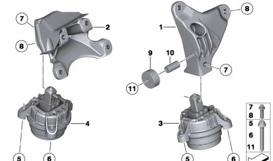 Linke Motorhalterung für BMW F10, F01N, F02N (OEM 22116858975). Original BMW