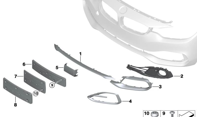 Rechter geschlossener Kühlergrill für BMW F32, F33, F36 (OEM 51117294686). Original BMW.