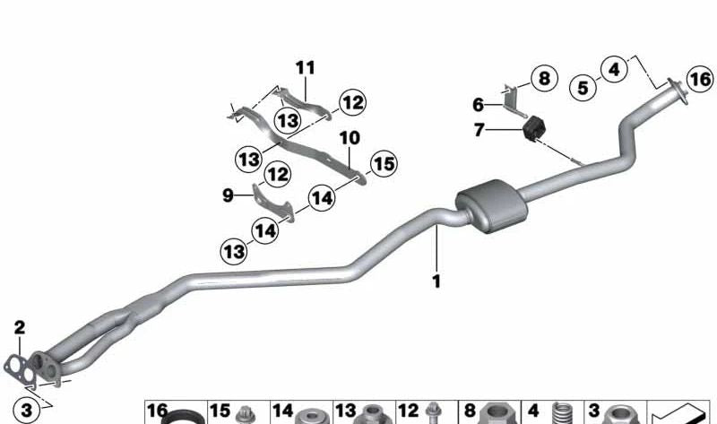 Tuberías de escape con silenciador delantero para BMW Serie 1 E81, E87 (OEM 18107528587). Original BMW