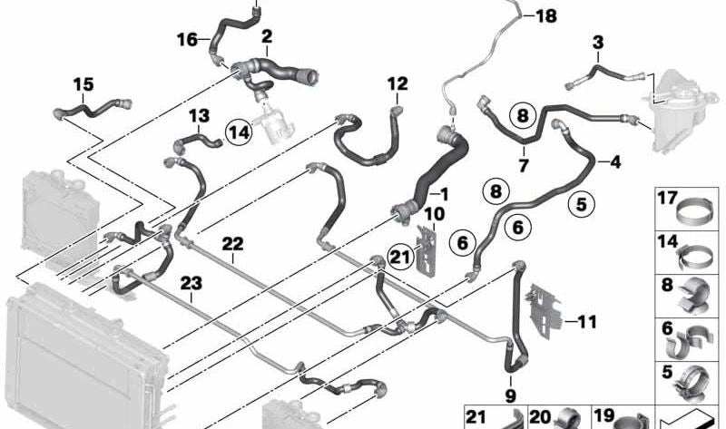 Manguera de refrigerante para BMW Serie 5 F07, F10, F11, Serie 6 F06, F12, F13, Serie 7 F01N, F02N (OEM 17127592652). Original BMW