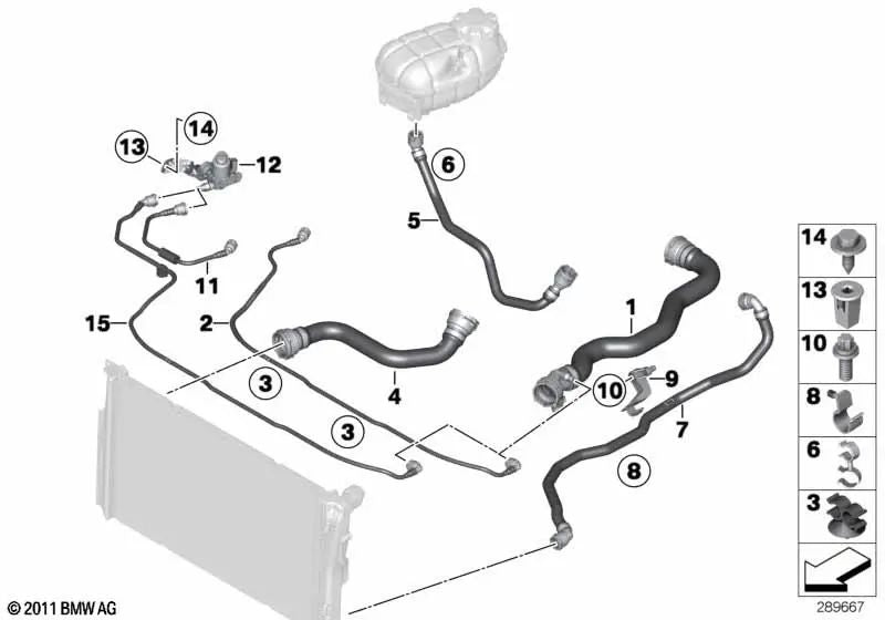 Manguera de Refrigerante para BMW F20, F21, F22, F30, F31, F34, F32, F33, F36 (OEM 17127811127). Original BMW.