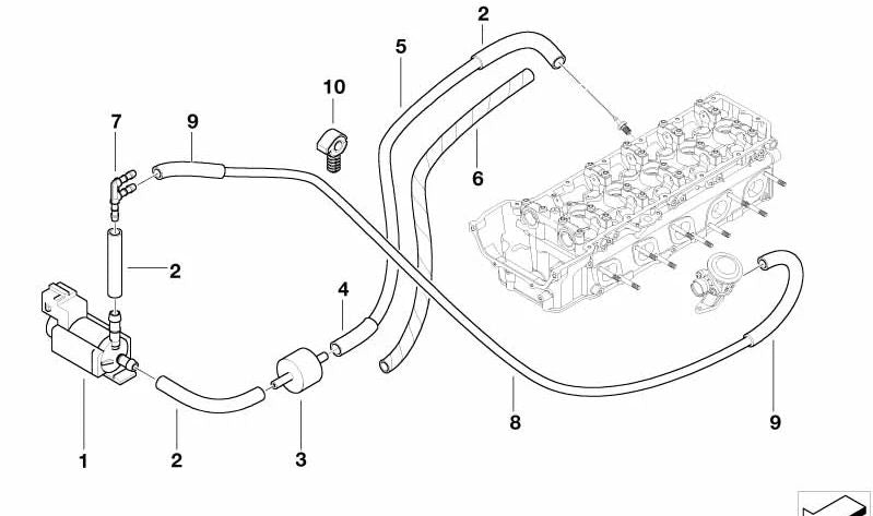 Tubo de vacío para BMW Serie 5 E60, E61N (OEM 12527835971). Original BMW.