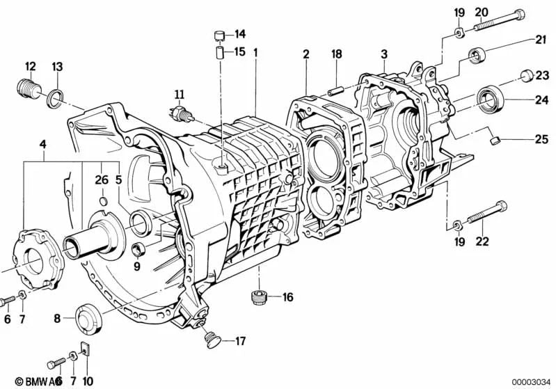 Tapa de la transmisión para BMW Serie 5 E28, E34, Serie 6 E24 (OEM 23111228261). Original BMW