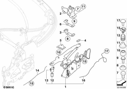 Mecanismo de la tapa del techo, derecho para BMW Serie 1 E88 (OEM 51127174774). Original BMW