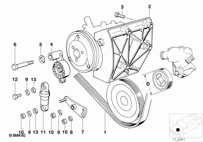 Correa acanalada para BMW Serie 8 E31 (OEM 11281736999). Original BMW